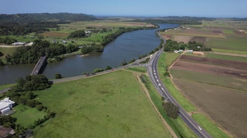 Terranora Road Bridge, Tweed River In New South Wales, Australia - Aerial Shot