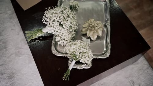 Delicate Bouquets of White Flowers on Table