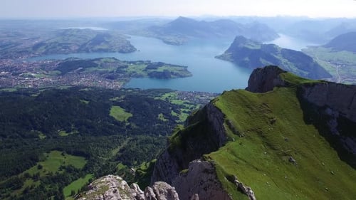 Cinematic Aerial View of Mountain Peak Landscape Scenery