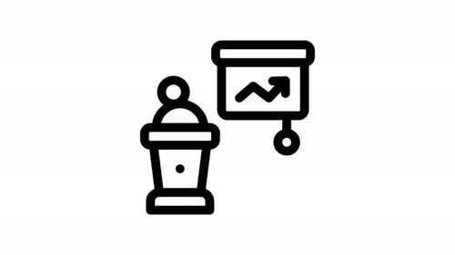 Animated Speaker Presenting Upward Trend Chart