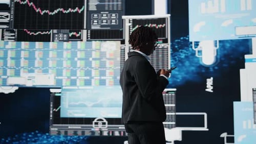 Manager Sending Business Market Graphs to Shareholders Using Mobile Phone