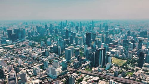 Aerial view modern office city building. Bangkok Massive City Skyline