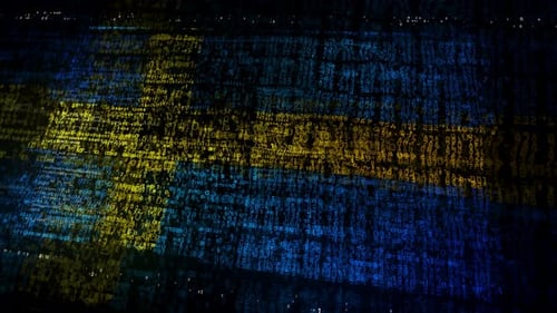 Digital Swedish Flag Animated with Binary Code Data Stream