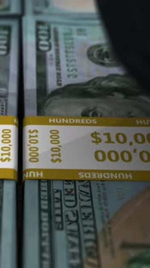 Money Stack Macro Detail 10000 Dollars Band Finance Concept Vertical