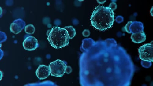 Microscopic Blue Cells Flowing in Abstract Medical Background