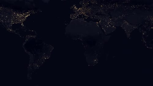 World Map Animation with Global City Lights at Night