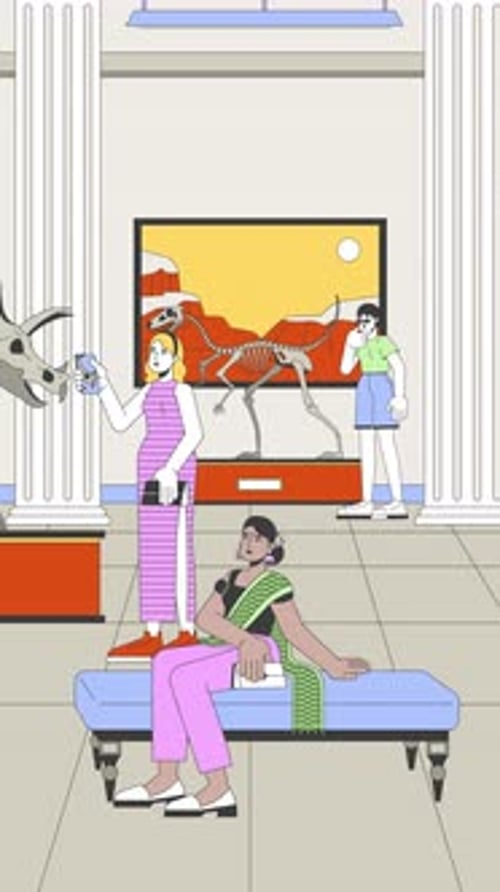 Dinosaur exhibit visit cartoon vertical animation