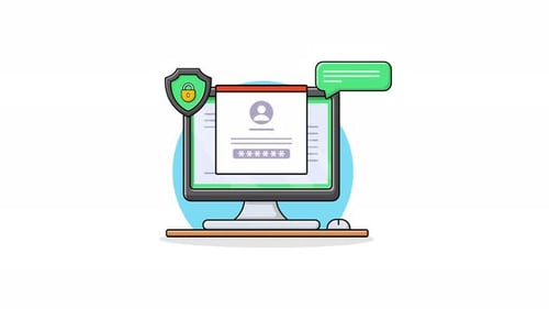 Flat Design Animation of Computer with Login and Security Shield