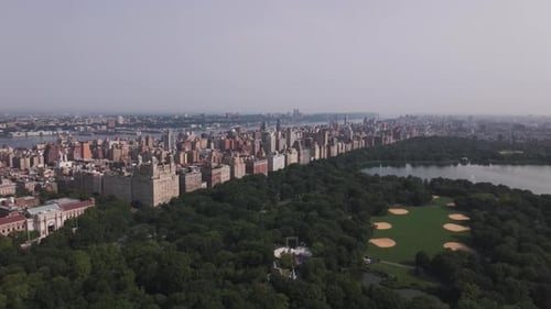 Aerial video of the skyscrapers in the city, Central Park in New York. USA