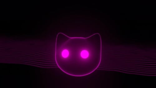 The Cat's Head Moves to the Beat of the Music on the Music Visualizer With Waves Background Seamless