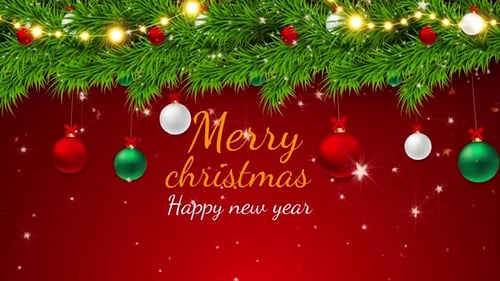 Red Merry Christmas . Happy New Year Greeting Card 2023