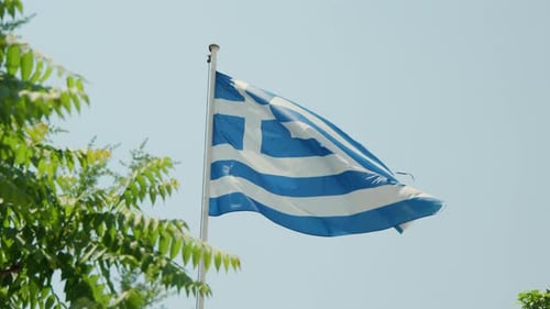 Greek flag waving in the wind