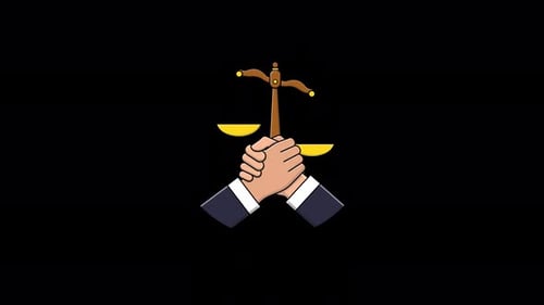 Animated Hands Holding Justice Scale Flat Design Icon