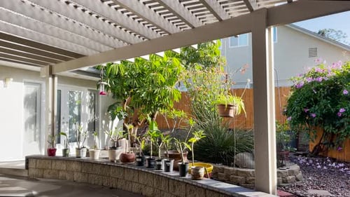 Beautiful backyard garden and patio.