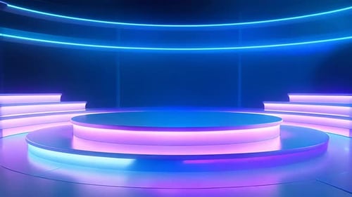 Dynamic Neon Lights on Futuristic Circular Stage