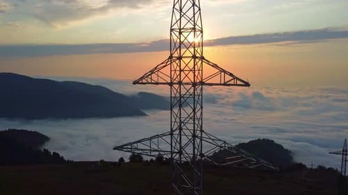 Símbolo industrial Power Line Silhouette Sunset