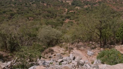Beautiful View of Ridge of Mountains in Haze and Huge Valley with Plants in Savannah Relaxation and