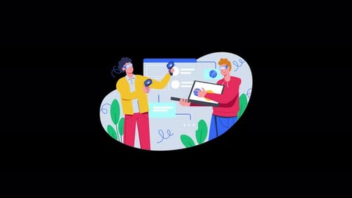 People interacting with technology in a digital workspace