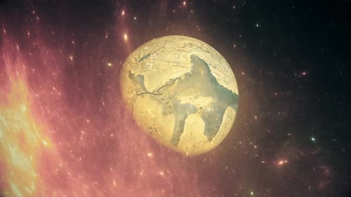 Futuristic Desolate Earth Planet Rotation in Cosmic Space