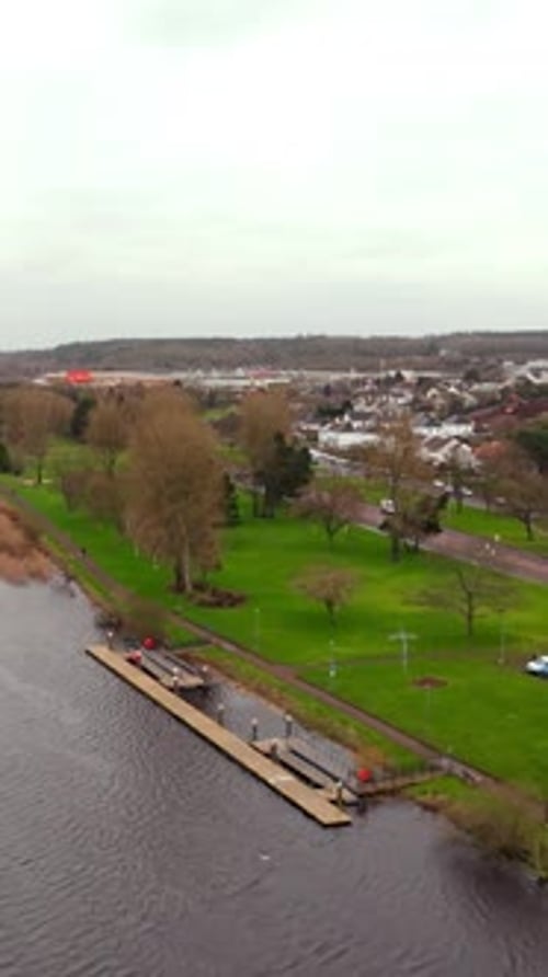 Overhead social ratio ratio vertical aerial video of the River Bann in Coleraine, Northern Ireland i
