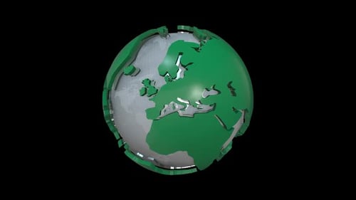 3D Animated Globe with Fragmented Continents Rotation