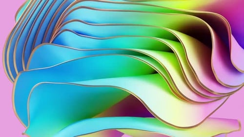 Abstract Fluid Ribbons Golden Edges Colorful Loop Background