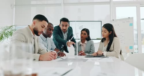 People, teamwork meeting and wind turbine model for renewable energy, eco friendly business