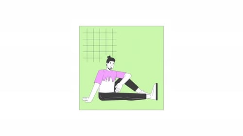Minimalist Illustration of a Sitting Person with Man Bun