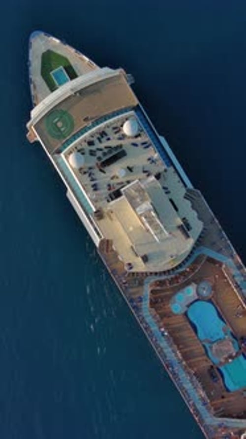 Sailing Cruise Ship Aerial Top View
