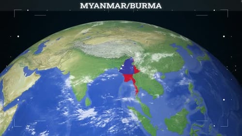 Animated Global Map of Myanmar/Burma with Flag Highlight