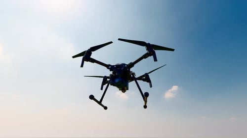 3D Animated Drone Hovering and Rotating in Bright Sky