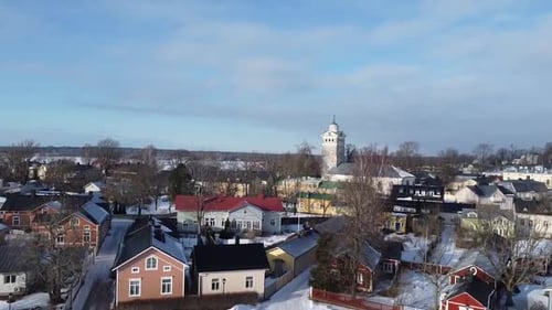 Townscape during snowfall in Finland