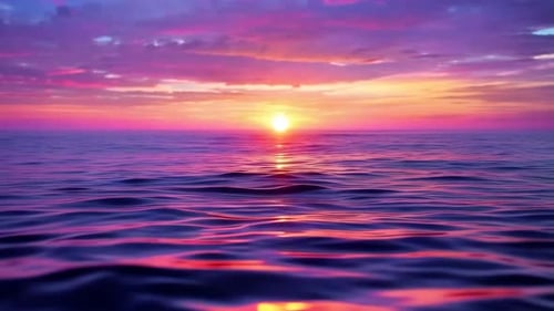 Pink and Purple Sunrise Over Gentle Sea Waves