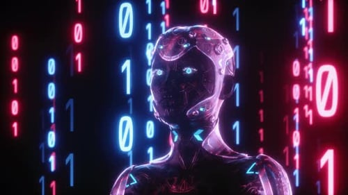 Futuristic Robot And Code Digital Backdrop