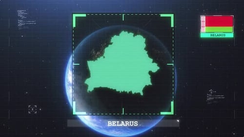Flagge und Karte von Belarus Glitch Hud 4K
