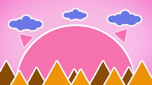 Flat Design Landscape Animation with Mountains and Clouds