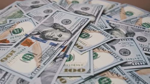 Hundred Dollar Bills Falling CloseUp Money