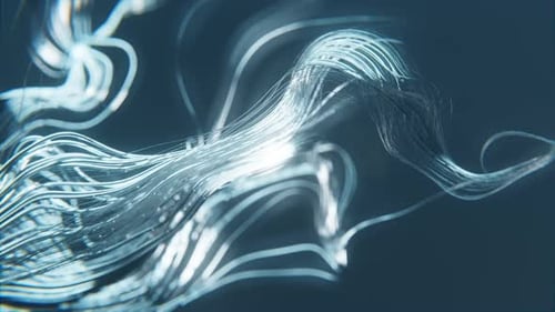 Growing Lines and Light Particles on Dark Blue Background