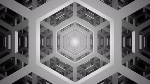 Black and White Hexagon Tunnel Loop Animation Background
