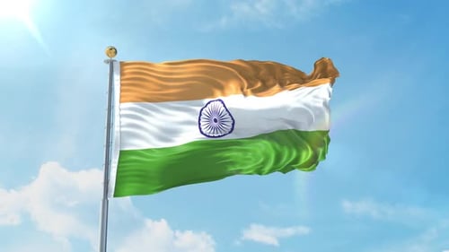 Realistic India Flag Waving Against Blue Sky