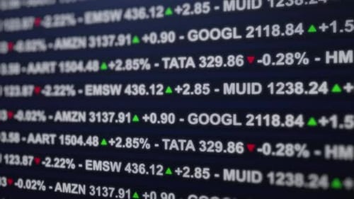 Digital Board Background of Trading Stock market with market rate prices chart changing.