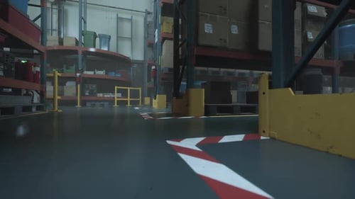 Large Warehouse With Red and White Arrow