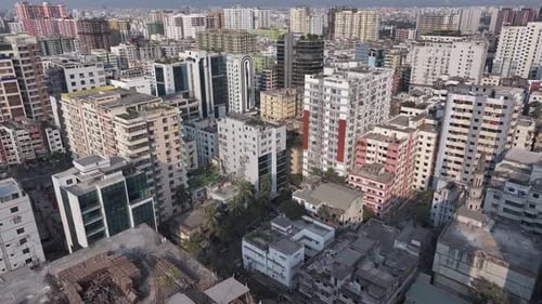 Aerial view of urban cityscape with skyscrapers, Bangladesh.