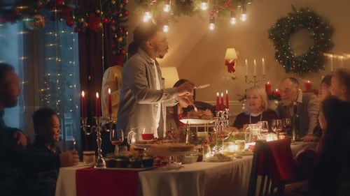 Friends and Family at Christmas Dinner Celebration