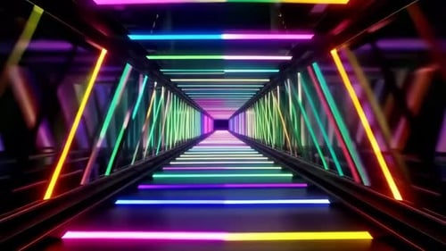 Futuristic Glowing Neon Rainbow Tunnel Motion Background