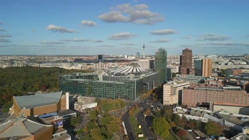 Special roof in Berlin city downtown center. Gorgeous aerial view flight speed ramp Hyperlapse motio