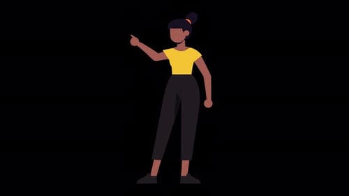Animated Flat Design Woman Pointing Character