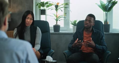 Multiethnic Couple on Couples Therapy with Psychologist