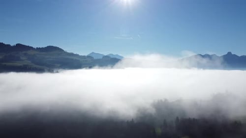 Aerial View of Foggy Mystical Landscape Scenery