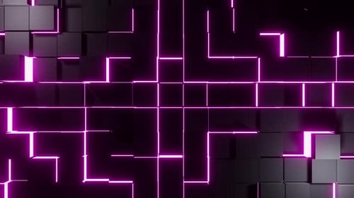 Dark Cubes Wall with Pink Neon VJ Loop